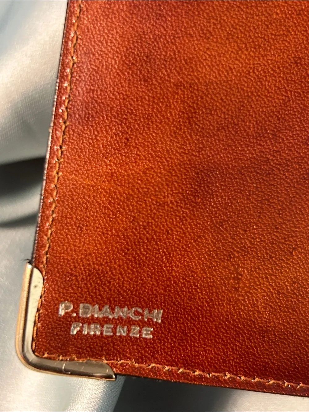 Italian Leather Wallet w/ kiss lock closure, in Cognac Brown
